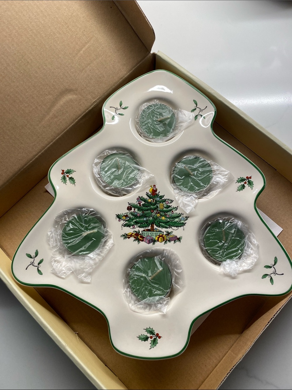 Spode Christmas Tree Ceramic Serving Platter in Green and White